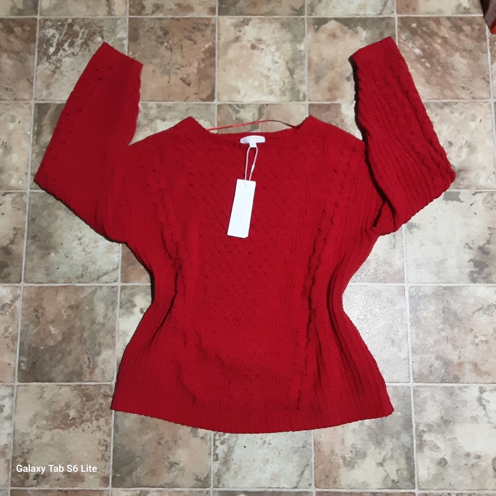 NWT Adyson Parker Red Knit Sweater Size L.